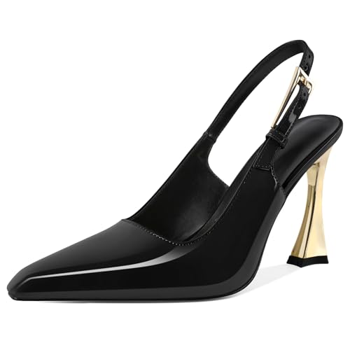 Mallyteeds Slingback Heels for Women Square Pointed Toe Slip On Stilettos High Heel Pumps Shoes Dressy 4 Inches