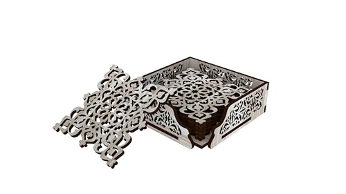 Image of 12 FOX Wooden Tea Coaster Off White Textured Wood Handcrafted Coasters Home Kitchen for Tea & Coffee Table Decor Set of 6 |9.5x9.5cm TCCOST017A