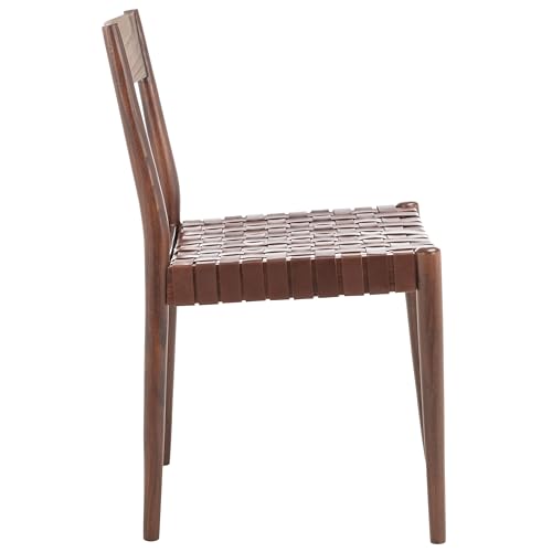 SAFAVIEH Home Collection Eluned Woven Leather Living Room Accent Dining Chair DCH1201A-SET2, Cognac/Brown