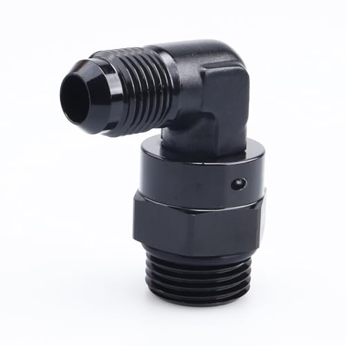 Image of AC PERFORMANCE Black Aluminum 90 Degree -6 AN Male Flare to -8 AN ORB O Ring Port Thread 3 /4 x 16 Swivel Fitting Adapter