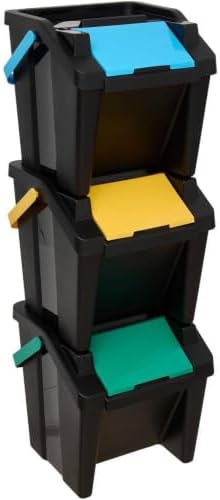 Cubo de basura negro - Torre de contenedores 30L x 3 - Cubo de ba...