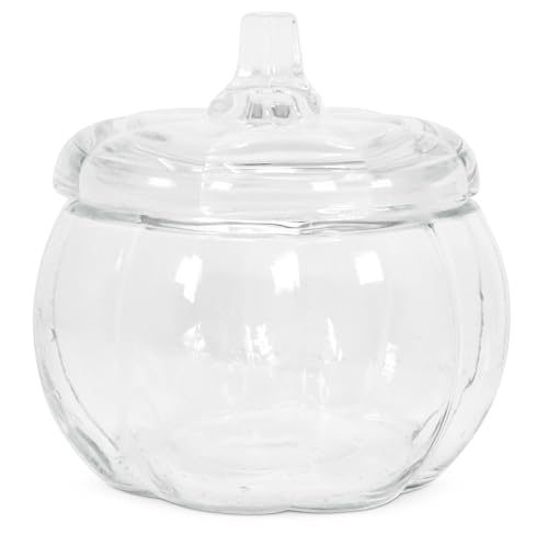 Gift Boutique 36 oz Glass Pumpkin Jar with Cover Clear Candy Cookie & Snack Decorative Storage Container & Lid, Fall Halloween & Thanksgiving Décor