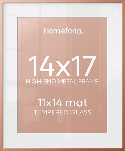 Image of Homeforia 14x17 Rose Picture Frame, High-End Metal, 11x14 Mat, Glass | High End Aluminum, Tempered Glass, Acid-Free 11x14 Removable Mat, 14x17 in Edge-to-Edge Display 17x14, Wall Kit, Set Of 1