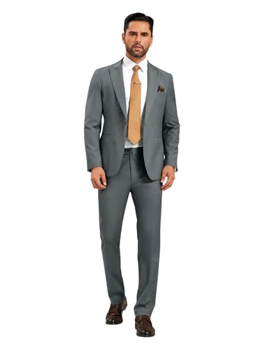 Mens Slim Fit 2 Piece Suit One Button Peek Lapel Tuxedo Solid Jacket Pants Set for Prom Wedding