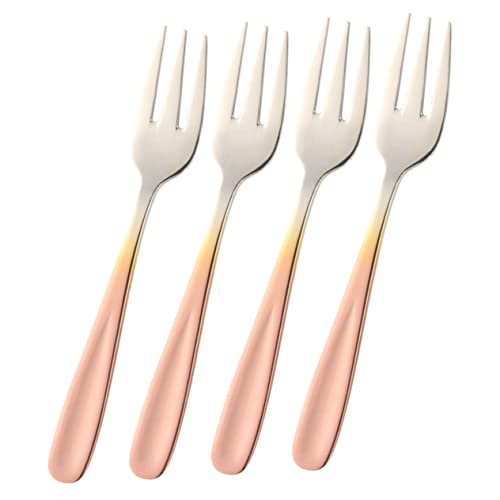 SOLUSTRE 4Pcs Stainless Steel Dessert Forks Creative Cocktail Forks for Appetizers Food Picks for Fruit Cake Salad Buffet and Pastry Serving