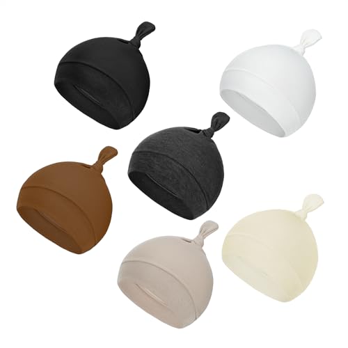 Image of Durio 6 Pcs Baby Newborn Hats 0-6 Months for Baby Girls Boys Cozy Knot Baby Preemie Hats Beanie Unisex Infant Essentials Caps