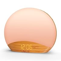 REACHER Holzmaserung Sunrise Licht Wecker Nachtlicht und Sound Maschine, Digital dimmbare Uhr für Schlafzimmer, 26 Schlaf Sounds, Weiße Geräusch Maschine für Baby, Erwachsene, Lichtwecker für Kinder