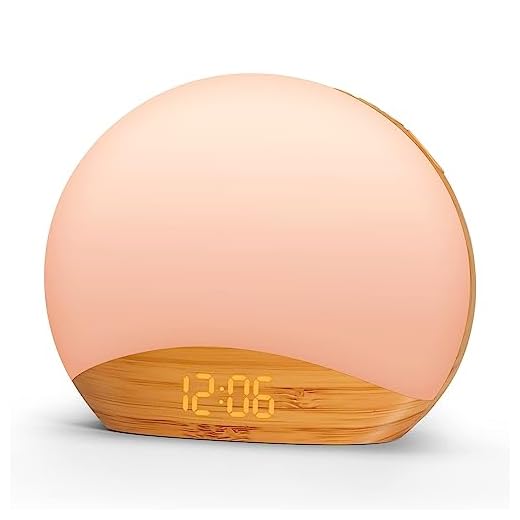 REACHER Holzmaserung Sunrise Licht Wecker Nachtlicht und Sound Maschine, Digital dimmbare Uhr für Schlafzimmer, 26 Schlaf Sounds, Weiße Geräusch Maschine für Baby, Erwachsene, Lichtwecker für Kinder