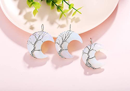 Image of XIANNVXI Tree of Life Wire Wrapped Crescent Moon Pendant Necklace Reiki Healing Crystal Stone Necklaces Natural Gemstone Quartz Jewelry for Women