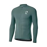 NUCKILY Radtrikot für Herren, langärmelig, Sommer, Rennrad, durchgehender Reißverschluss mit Taschen, schnell trocknendes Radtrikot, Dunkelgrün, X-Klein
