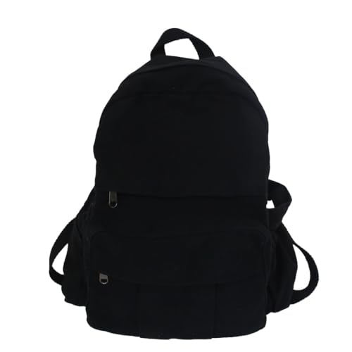 Image of Black Canvas Backpack for Women & Men Retro Aesthetic Rucksack Basic Backpack for High School /College Students Travel Laptop Bag