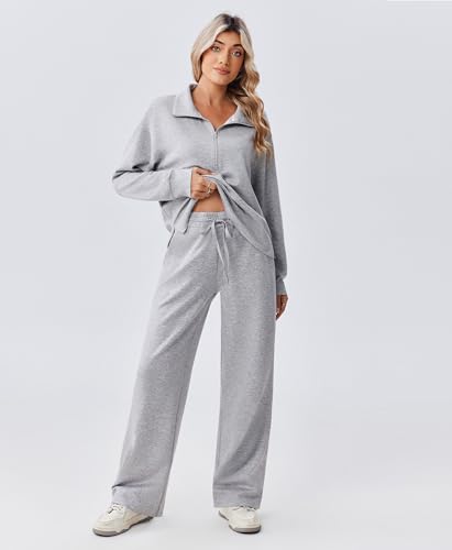Image of PINSPARK 2 Piece Sets for Women 1 /2 Zip Sweatsuit Loose Fit Sweatshirt Straight Leg Pants 2026 Matching Outfit Fall Tracksuit