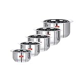 Sumeet Stainless Steel Friendly Tope/patila/cookware, 370ML, 550ML, 800ML, 1100ML,1400ML, 5 Piece (Steel)