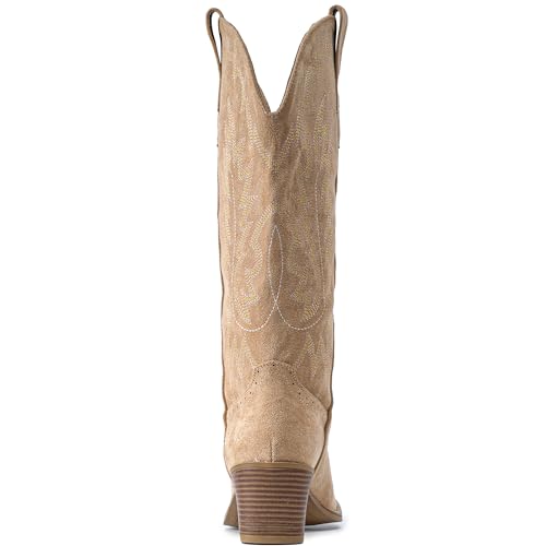Image of IUV Suede Cowboy Boots For Women Chunky Heel Pointed Toe Cowgirl Boots