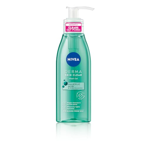 NIVEA Derma Skin Clear Wash Gel (150ml), Deep Cleansing Face Wash Gel, Salicylic Acid Face Wash Enriched with Niacinamide to Cleanse Pores and Remove Impurities NIVEA Derma Skin Clear Wash Gel (150ml), Deep Cleansing Face Wash Gel, Salicylic Acid Face Wash Enriched with Niacinamide to Cleanse Pores and Remove Impurities