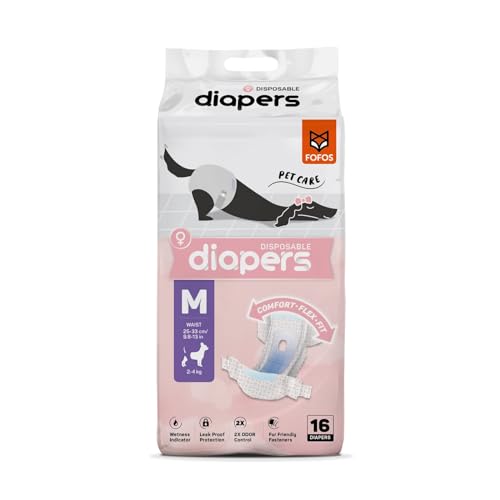 Image of BarkButler x FOFOS Female Dog Diapers M - Dog Diapers Female, Dog Diapers Female Small (Waist Size 25-33cm, 16pcs) - White