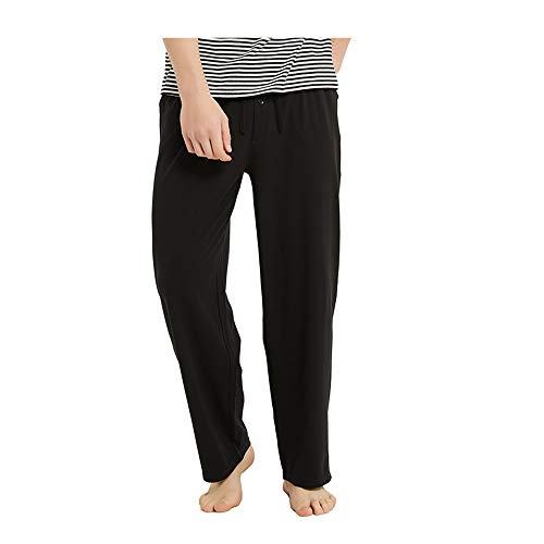 U2SKIIN Mens Cotton Pajama Pants, Lightweight Lounge Pant with Pockets Soft Sleep Pj Bottoms for Men(Black with Fly, XL)