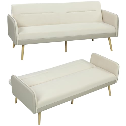 HOMCOM Canapé Convertible 3 Places 3 en 1, canapé-lit clic-clac avec Dossier réglable, Assise rembourrée, Pieds en métal, Tissu Effet Velours et PU, pour...