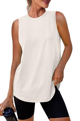 XIEERDUO Women's Workout Tops Sleeveless Running Yoga Tops Gym Atnletic Shirts Activewear White Apricot L