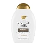 OGX Nourishing + Coconut Milk Shampoo Hydrating (385 ml), champú hidratante con leche y aceite de coco y proteínas de clara de huevo, champú sin sulfatos ni parabenos, para cabello seco