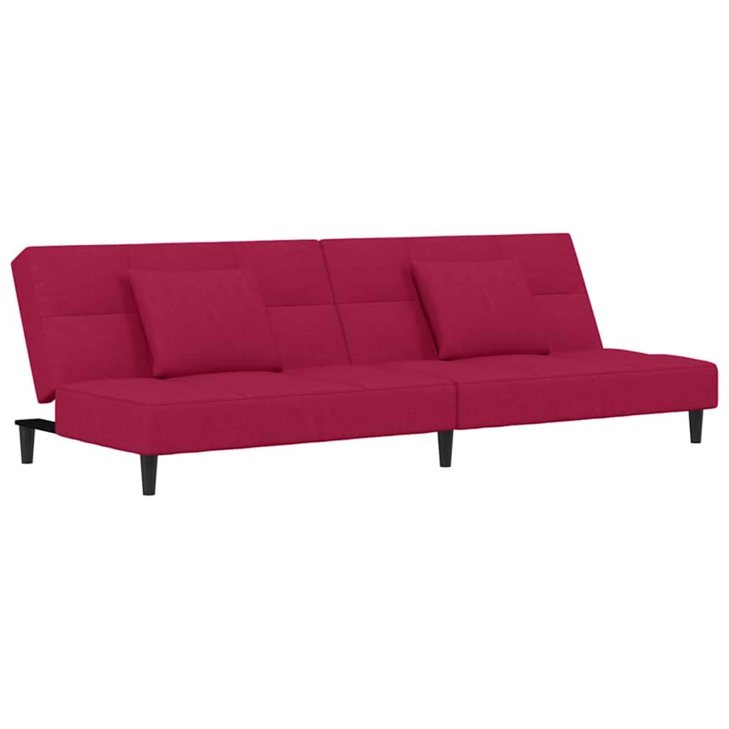 Sofá cama de 2 plazas con marco de madera y 2 cojines de terciopelo rojo vino para salón o habitación de invitados como cómodo asiento y dormitorio