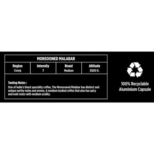 Image of Fresh Brew Co. Monsooned Malabar Coffee Capsules | Intensity 7 | Single Origin 100% Arabica | Nespresso Compatible | Compostable | Aluminium Pods (10 Capsules Per Pack) (Pack of 1)