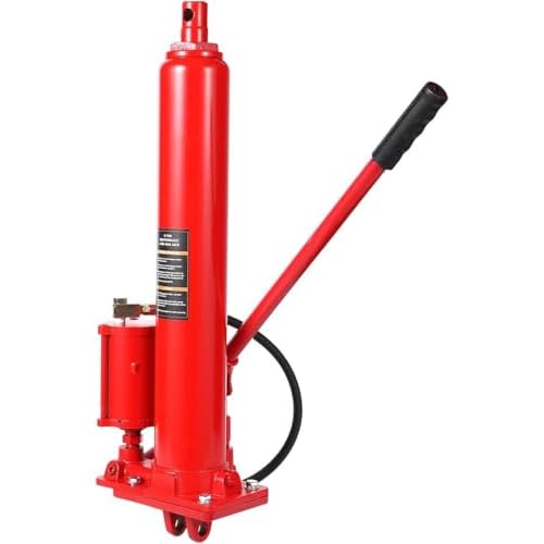 8-Ton Air Hydraulic Long Ram Jack – Heavy Duty Engine Hoist Cylinder with Air Pump & Clevis Base, 17,600 LB Capacity, Engine Lifts for Shop Cranes,