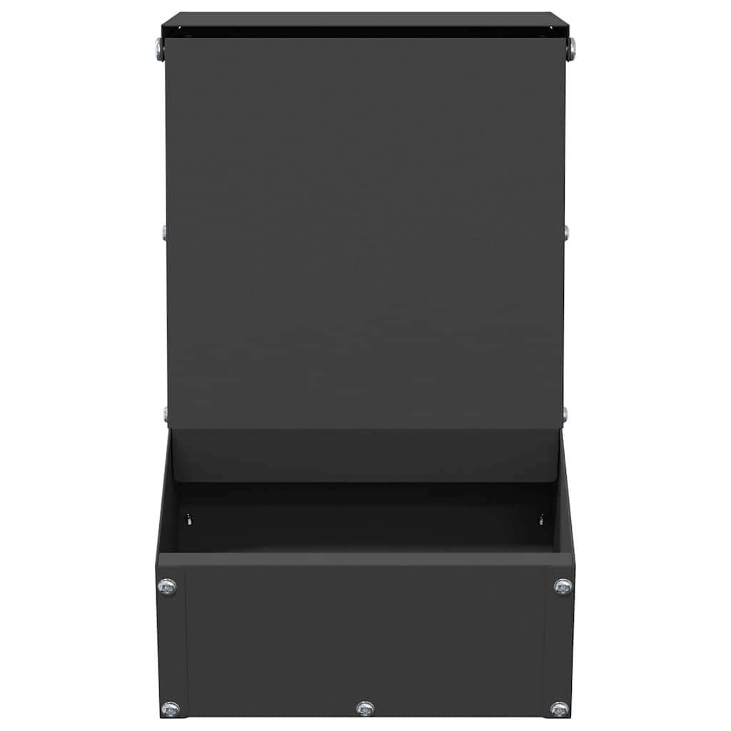 Comedero para conejos negro de acero laminado en frío, 17,5 x 26 x 28,5 cm, capacidad de 1,5 kg, montaje en pared para interior y exterior, dispensador de comida para porciones y dosificación