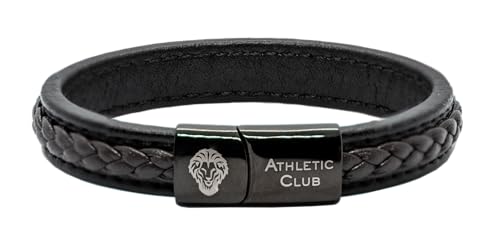 Athletic Club Pulsera de Cuero Trenzado negro y marrón, Cierre de Acero Inoxidable. Producto oficial