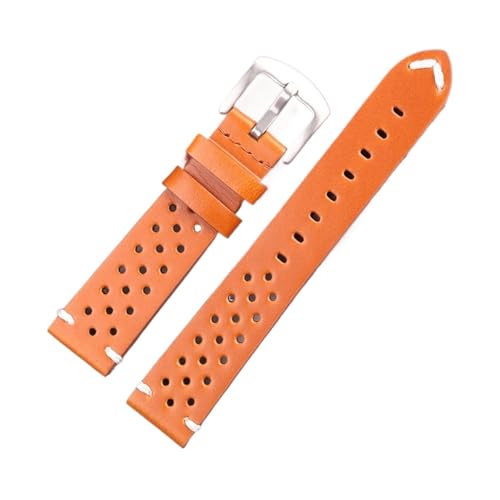 [KRFGKHAUR] Quick Release Oil Wax Cowhide Watchband 18mm 20mm 22mm 24mm Leather Strap Smartwatch(Yellow Black Buckle,22mm)