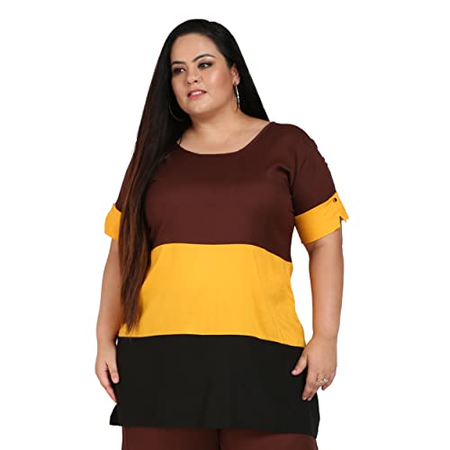 Image of Women's Casual Round Neck Half Sleeves Rayon Multicolor Top, FZ-Top-103