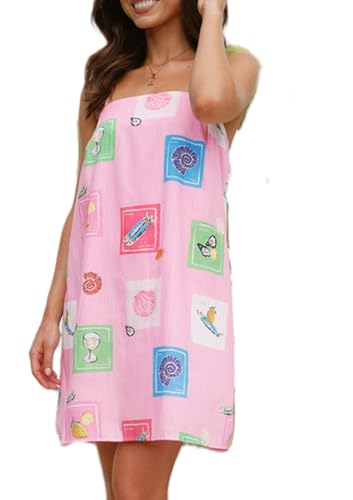 Image of ROAONOCOMO Women Boho Graffiti Cami Mini Dress Spaghetti Strap Printed A Line Short Dress Cute Colorful Sundress