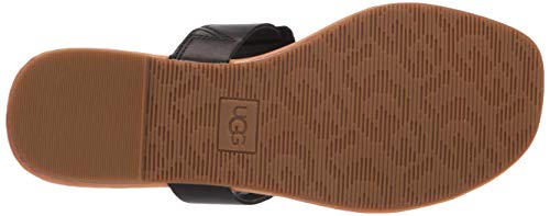 UGG Women's Gaila Black Leather Flat Sandals #TOP6
