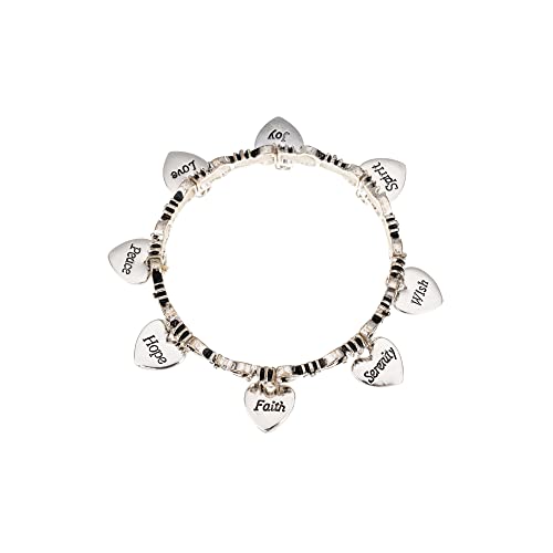 Madison Tyler Religious Prayer Bracelet For Women Religious Jewelry Gift For Girls Christian Gift - Rhodium Stretch Charm Bracelet With Serenity, Wish, Spirit, Joy, Love, Peace, Hope, And Faith Hearts #TOP12