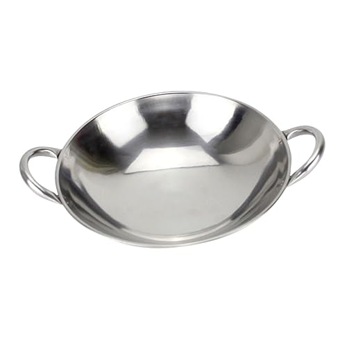 POPETPOP Pentola Wok in Acciaio Inossidabile 28cm Padella Antiaderente Con Manico Per Cucinare e Friggere Utensile Da Cucina Resistente Al Calore Per Uso e Ristoranti