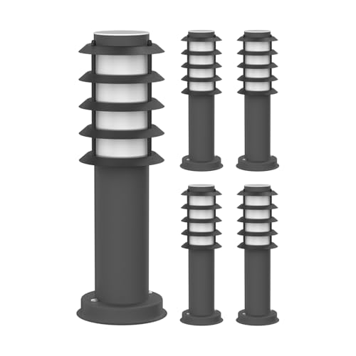 ledscom.de 5 pzas. luz de bolardo PORU para exteriores, IP44, rejilla, 39cm, antracita, incl. lámpara E27 471lm, blanco extra cálido
