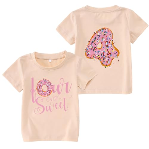GLIGLITTR Birthday Girl Shirt Toddler Baby Girls 1st 2nd 3rd 4th 5th Bday Outfit Sweet Donut One Two Three Four Five Tee Tops(4T,Apricot)