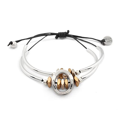 Lizzy James Optimism 2 Strand Black Leather And Silver Adjustable Bracelet With Silver And Goldplate Beads #TOP28