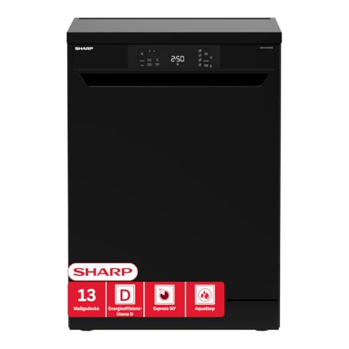 SHARP QW-NA1CF47DB-DE Freistehender Geschirrspüler (60cm), (13 Gedecke, EEK D), (4 Programme, AquaStop), Schwarz