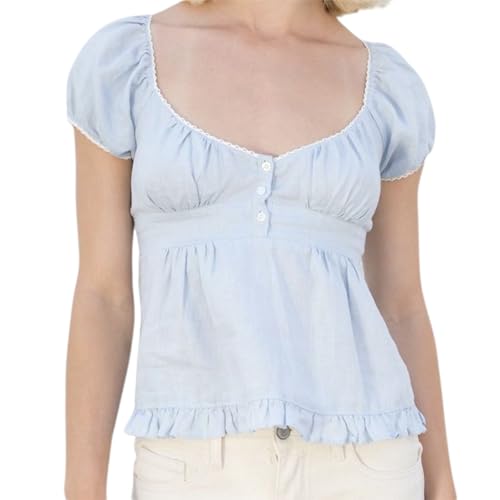 Image of Fairy Grunge Y2k Shirts Vintage Crop Tops Short Sleeve Girls Slim Fit Tees