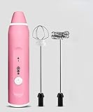 KRIAT Kaffee Milch Cracker Eierbereiter Handheld Milch Bubbler Aufladen Milchschäumer Mini Rührstab Heiß- und Kaltmilch Haargebläse Milchschaum Maschine Rosa