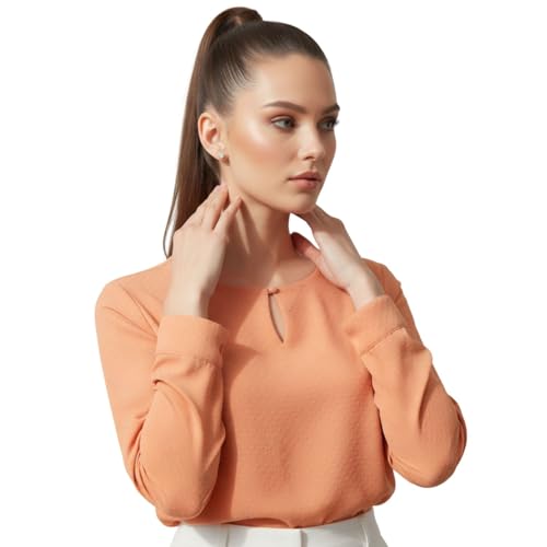 Image of BLACKSMITH Long Sleeve Key Hole Neck Formal Office Shirt for Women | Women Stylish Western Tops