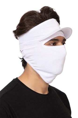 Image of Gajraj Unisex Cotton Anti Pollution Dust Sun Protecion Full Face Cover Mask with Air Filter Mesh and Visor (White) (Mask with Visor)
