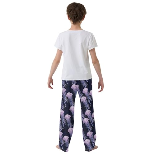 ZZXXB Sea Jellyfish Pattern Boys Long Pants Soft Trousers Elastic Waist Kids Lounge Bottoms with Pockets S-XL3