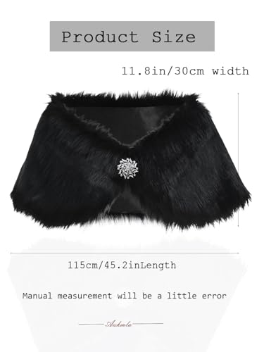 Aukmla Women Wedding Faux Fur Shawls and Wraps Bridal Fur Cape Stole Bridesmaid Bride Winter Cover Up with Rhinestones Brooch3