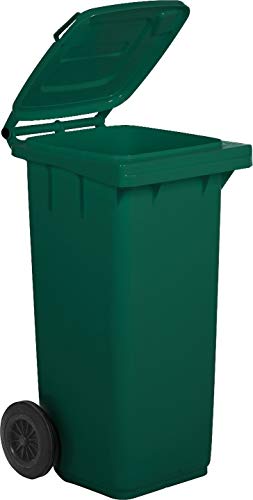 HORECA Bidone per Raccolta differenziata rifiuti 120 Lt, Colore Verde | Contenitore 120 Litri per immondizia Uso Esterno | Pattumiera con Coperchio e rotelle nettezza Urbana