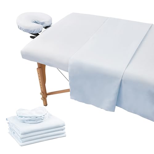 4 Sets Massage Table Sheets Sets Soft Premium Microfiber Reusable 3 Piece Set Massage Sheet Set Include Bed Fitted Covers and Flat Sheets and Face Cradle Covers (White)