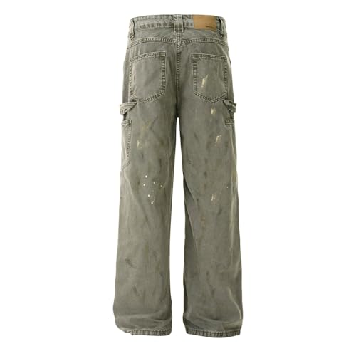 Jeans Pants Trouser Denim Retro Street Trendy Painting Spray Loose Straight Leg for Men4
