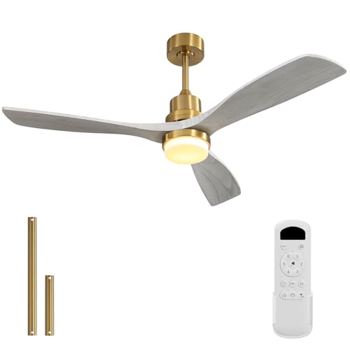 Image of Sofucor 52 Inch Wood Ceiling Fan with Light and Remote for Indoor Outdoor