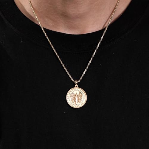INFUSEU Unique St Michael Pendant Necklace for Men Women, Cool Protection Jewelry, 22+2 Inch Chain4
